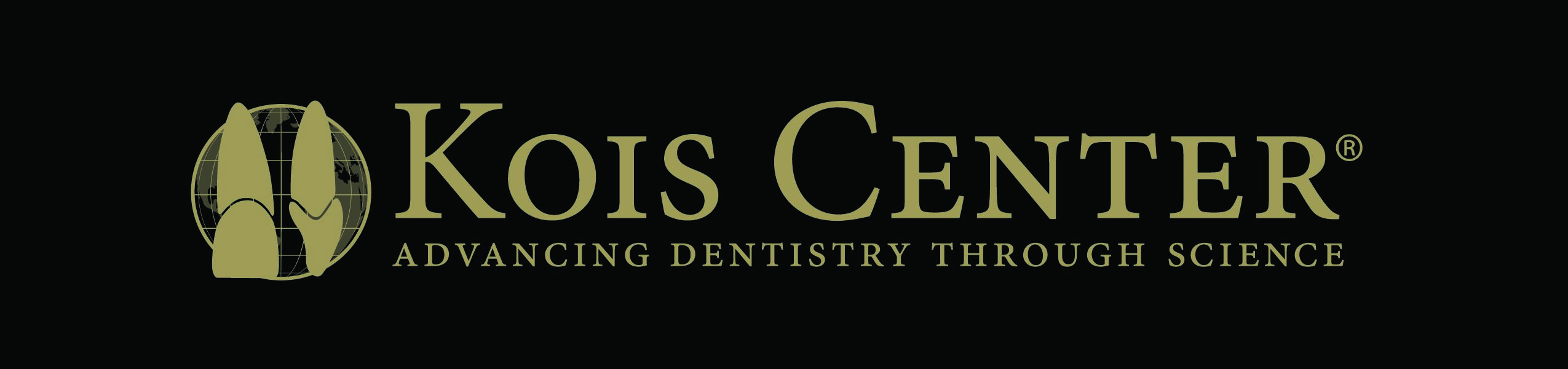 Kois Center Logo Gold With Tagline And Continents Black Background